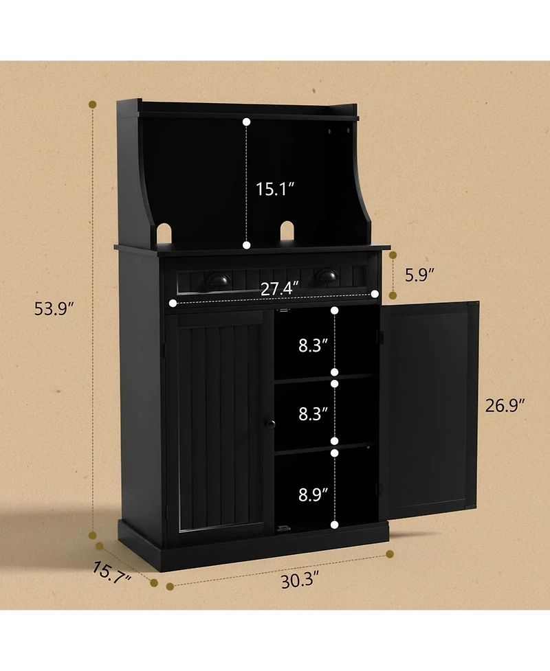 Yigii Kitchen Microwave Cabinet Stand Storage Drawers Adjustable Shelves Pantry Hutch