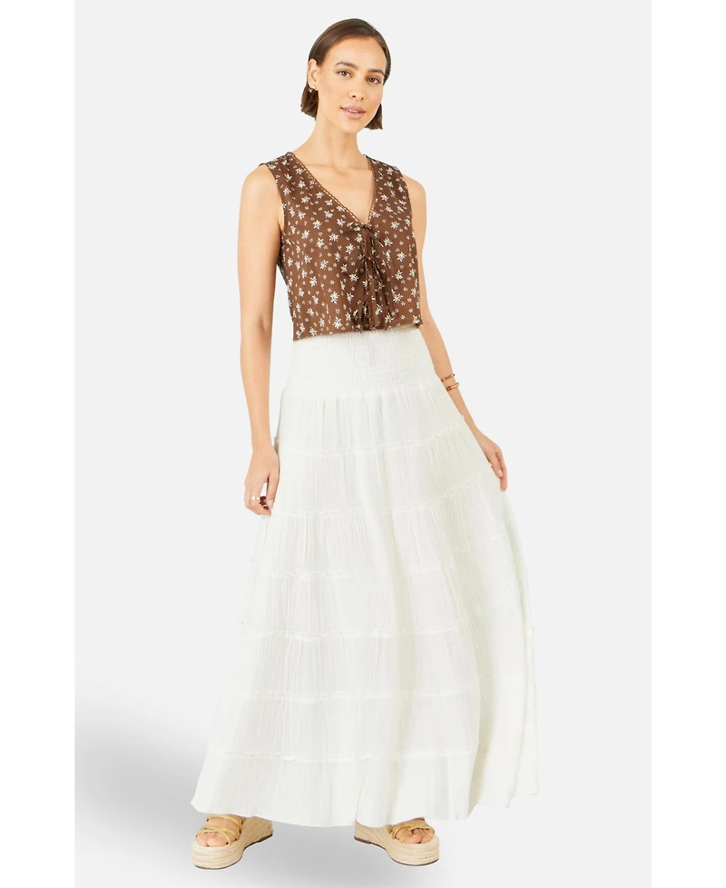 Yumi Women's Double Cotton Tiered Boho Maxi Skirt