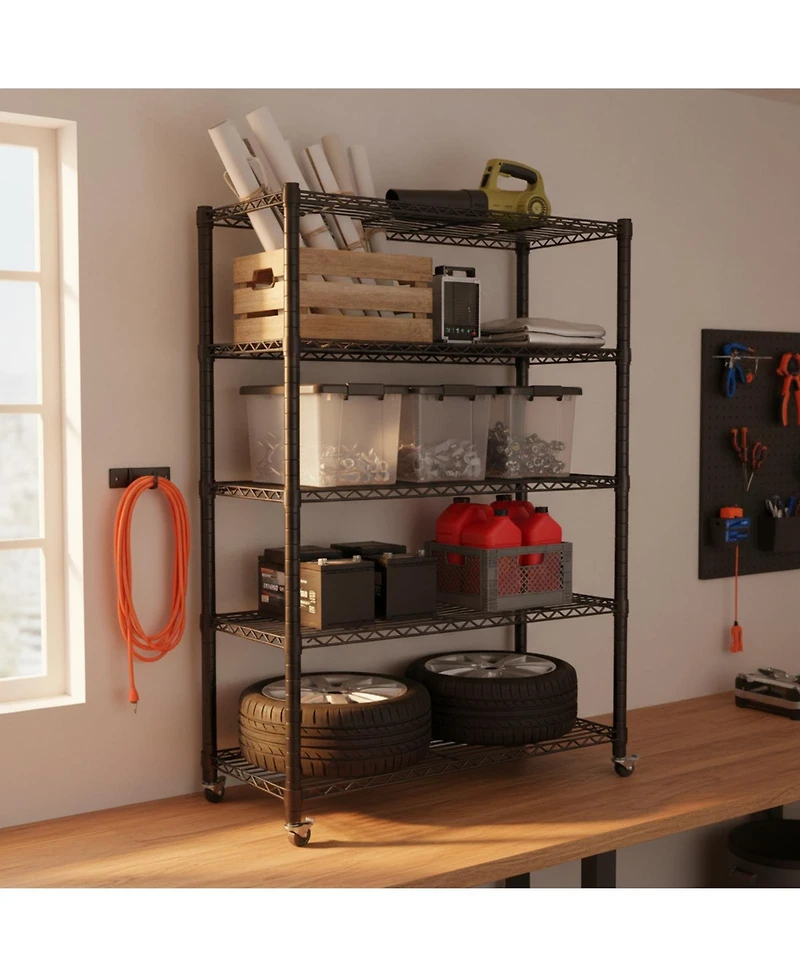 Yigii 1200LBS Heavy Duty 5 Tier Metal Shelving Adjustable Garage Storage Shelves Chrome