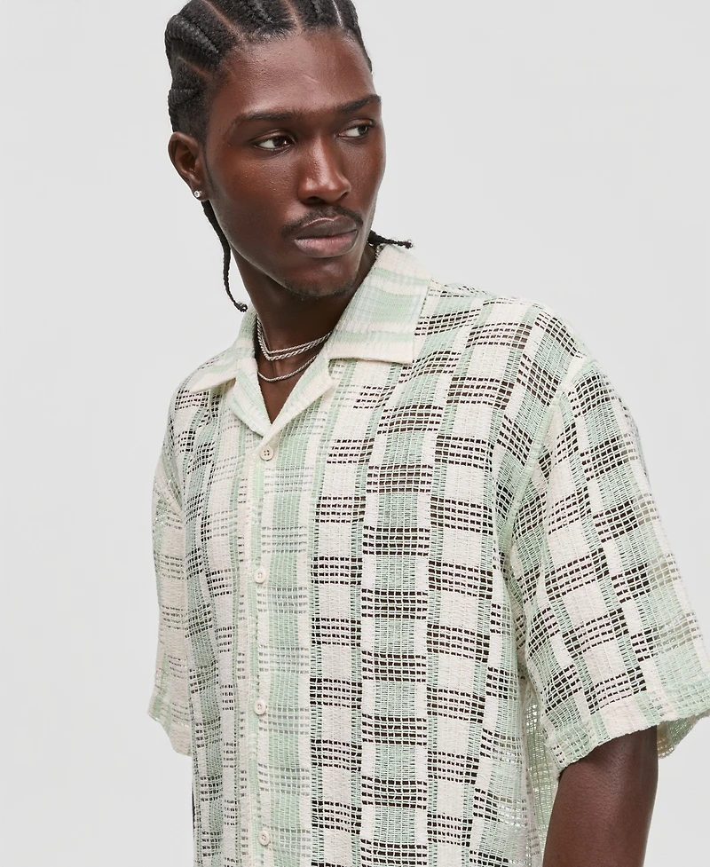 Mode of One Men's Two-Tone Textured Camp Shirt, Macy's Exclusive