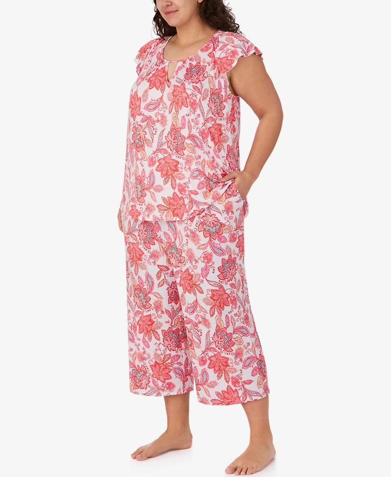 Ellen Tracy Plus Scoop Neck Top and Cropped Pajama Pants, 2-Piece Set