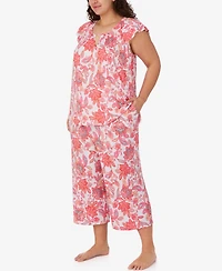 Ellen Tracy Plus Scoop Neck Top and Cropped Pajama Pants, 2-Piece Set