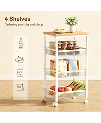 Yigii 4-Tier Metal Wire Shelves Kitchen Utility Cart with Wheels Narrow Mobile Shelving Unit