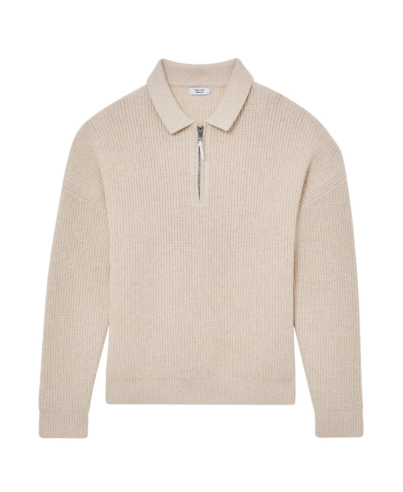 Reiss Men's Cotton-Blend Rib Half-Zip Polo Jumper