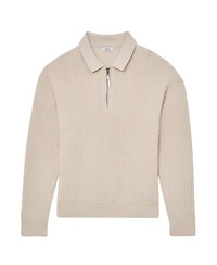 Reiss Men's Cotton-Blend Rib Half-Zip Polo Jumper
