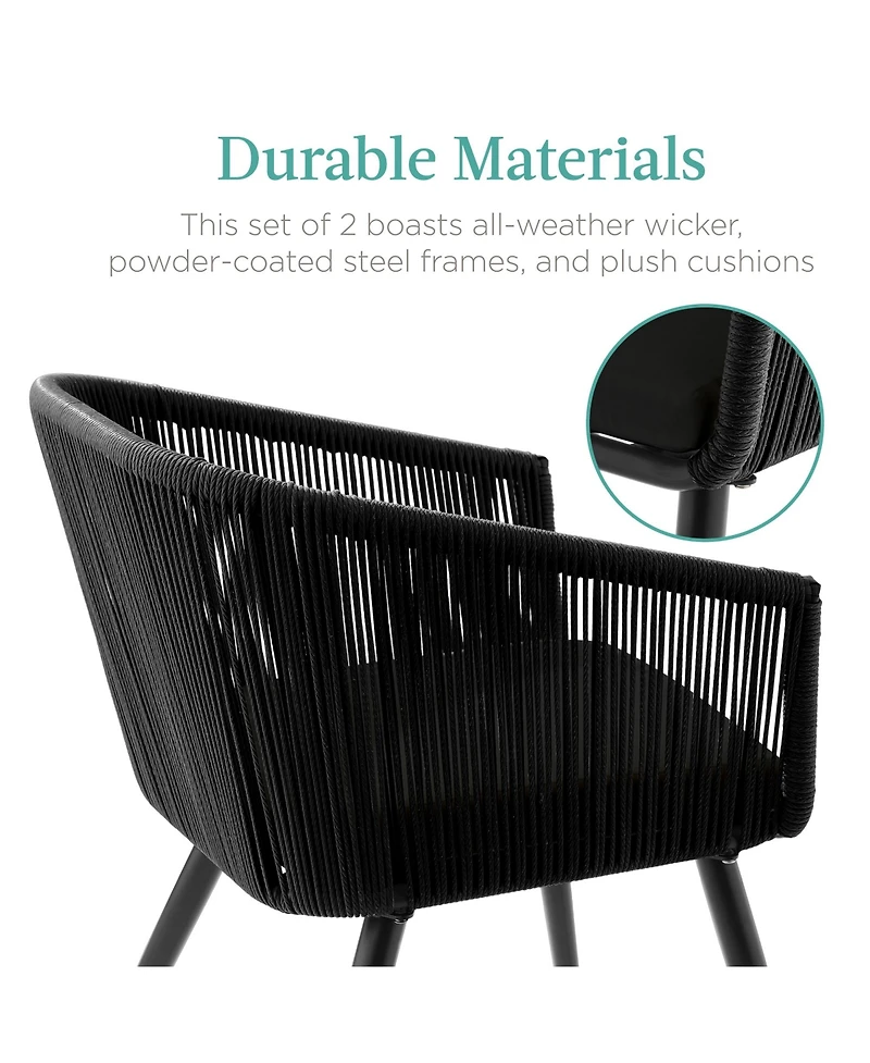 Best Choice Products Set of 2 Indoor Outdoor Patio Dining Chairs Woven Wicker Seating 250lb Capacity - Gray/Black