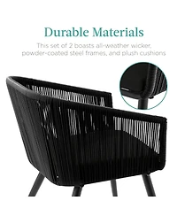 Best Choice Products Set of 2 Indoor Outdoor Patio Dining Chairs Woven Wicker Seating 250lb Capacity - Gray/Black