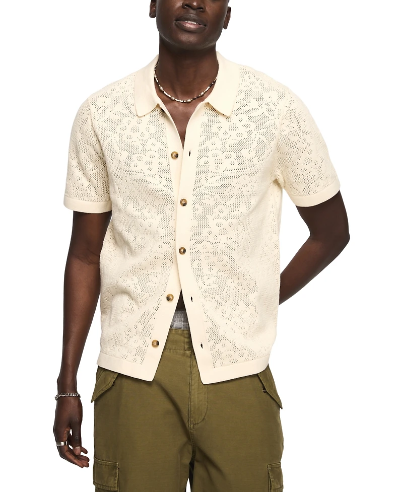 Lucky Brand Men's Intarsia Lace Short-Sleeve Sweater