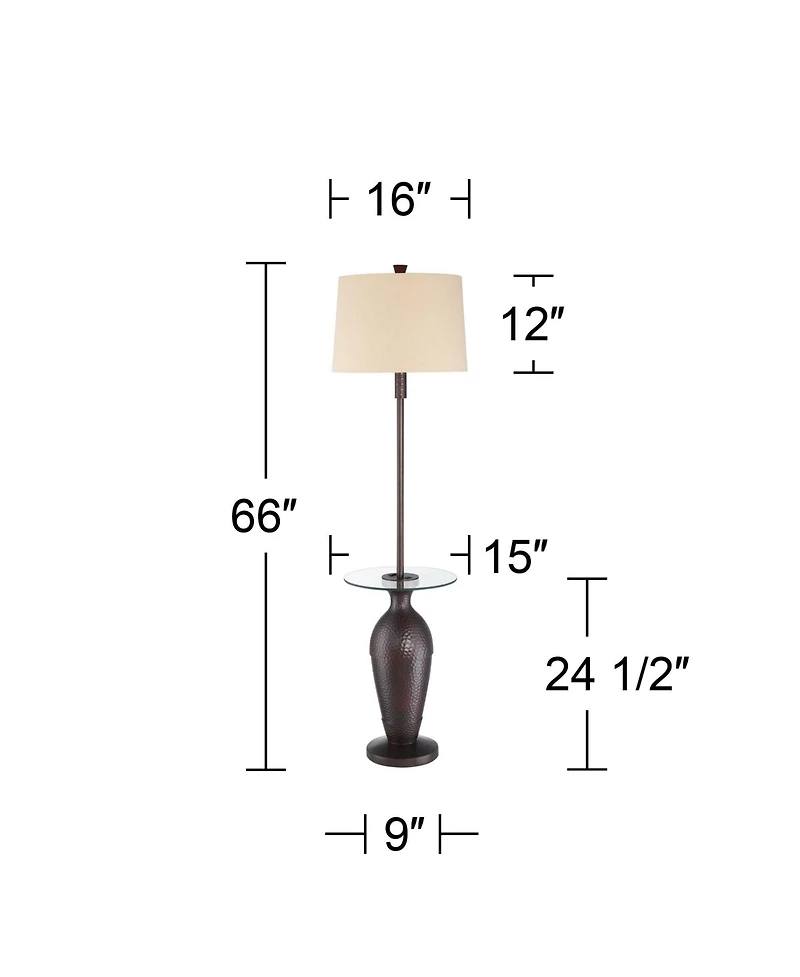 Regency Hill Fallon Rustic Industrial Floor Lamps with Tray Table 66" Tall Set of 2 Bronze Hammered Usb and Outlet Oatmeal Shade