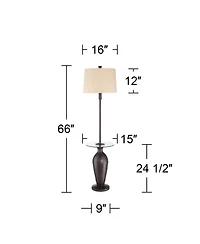 Regency Hill Fallon Rustic Industrial Floor Lamps with Tray Table 66" Tall Set of 2 Bronze Hammered Usb and Outlet Oatmeal Shade
