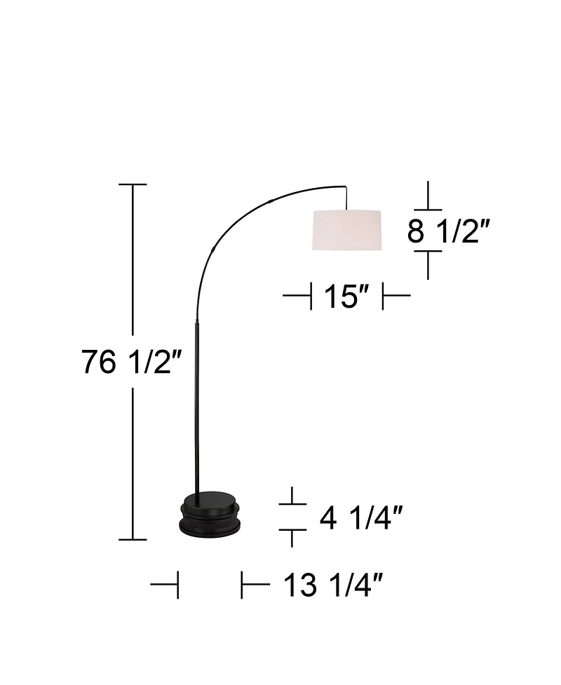 360 Lighting Cora Modern Arc Floor Lamp with Riser 76 1/2" Tall Metal Linen Drum Shade for Living Room Reading Bedroom Office House Home