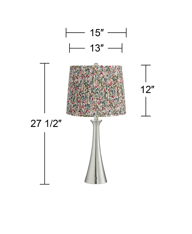360 Lighting Karl Tall Modern Table Lamps Set of 2 Usb Port Ac Power Outlet Brushed Nickel Finish Metal Meadow Shade Charging