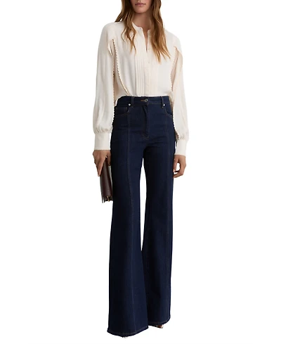 Reiss Women's Maddie Pleated Embroidered Long-Sleeve Blouse
