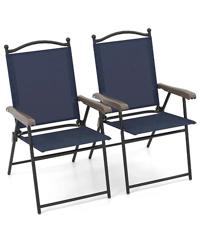 Costway Patio Folding Chairs Set of 2 with Armrests Outdoor Portable Camping Chairs