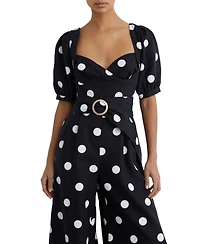 Reiss Women's Brook Linen Polka-Dot Wide-Leg Jumpsuit
