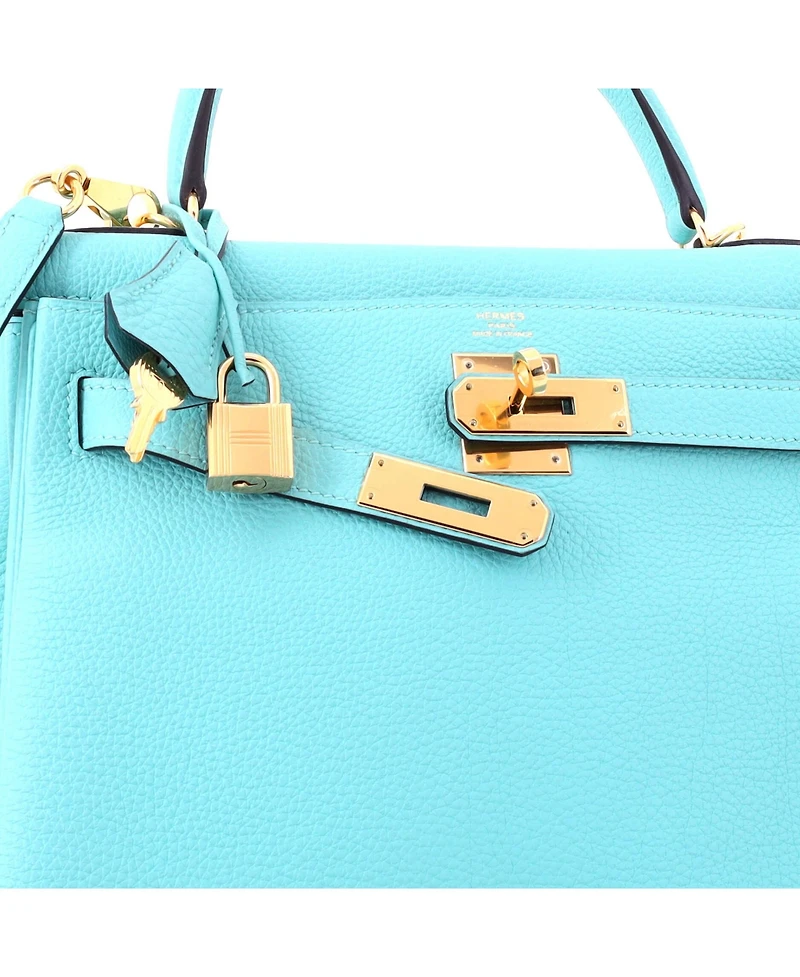 Pre-Owned HERMES Kelly 28 Handbag Blue Togo with Gold Hardware