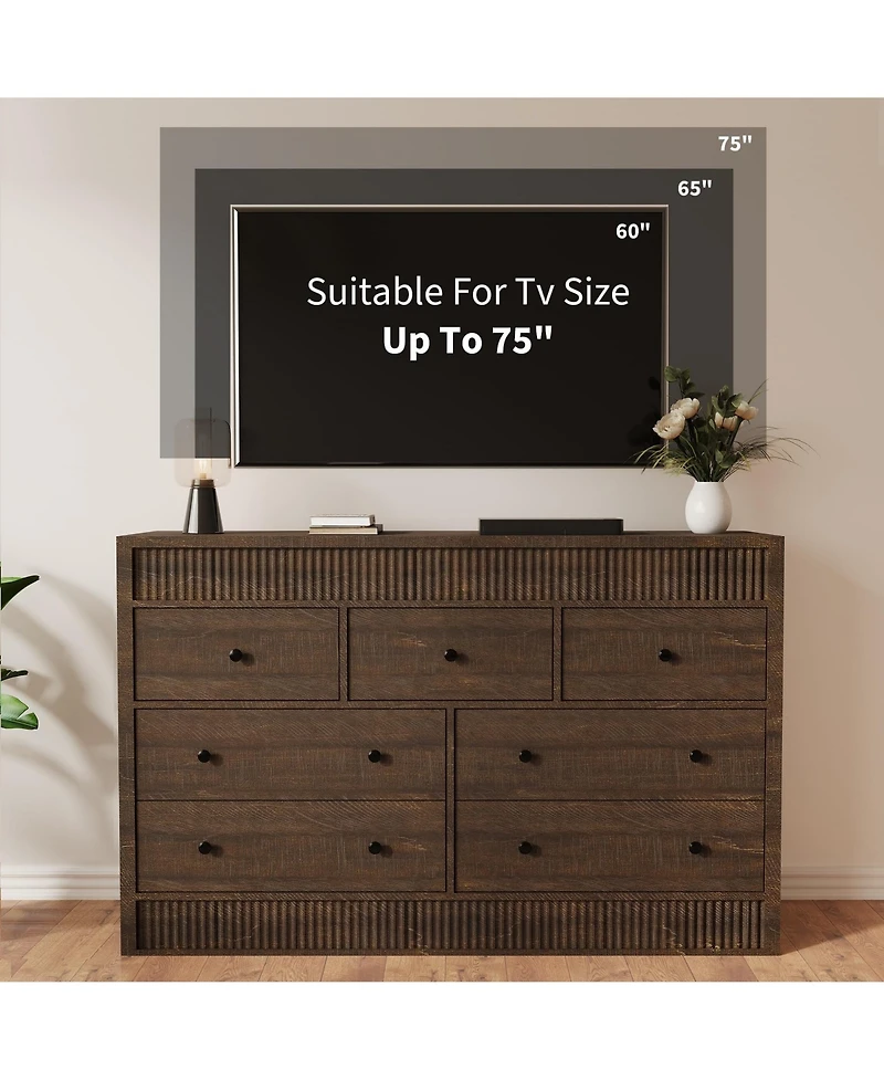 gaomon Drawer Dresser for Bedroom, Wide Wooden Chest of Drawers, Fluted Storage Organizer for Living Room, Hallway and Entryway