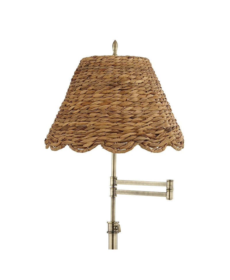 360 Lighting Westbury Coastal 70" Tall Standing Floor Lamp Adjustable Height Metal Antique Brass Finish Water Grass Shade