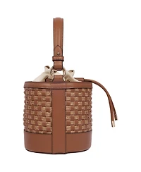 Tommy Bahama Raffia and Woven Drawstring Bucket Bag - Convertible Top Handle and Crossbody