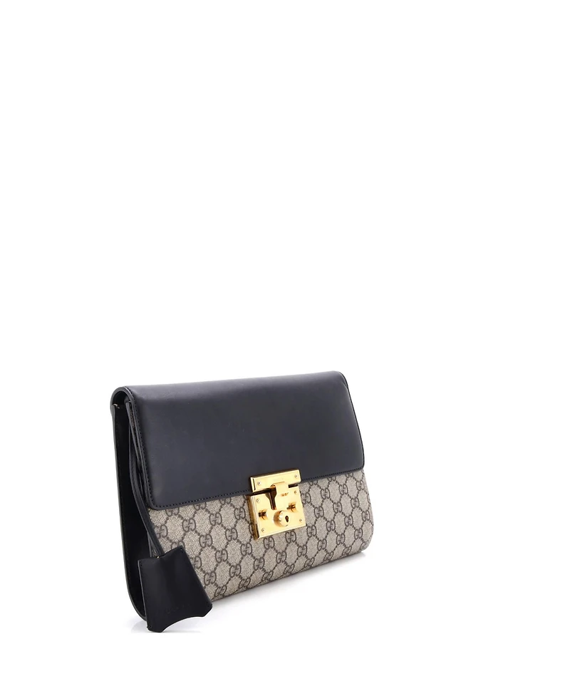 Pre-Owned Gucci Large Padlock Clutch Gg Canvas and Leather