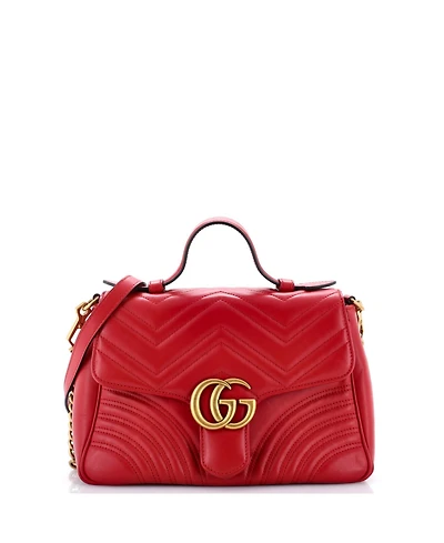Pre-Owned Gucci Small Gg Marmont Top Handle Flap Bag Matelasse Leather