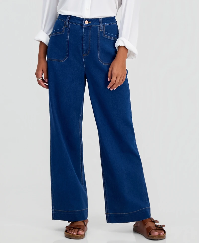 Jones New York Petite Lexington High-Rise Wide-Leg Patch Pocket Jeans