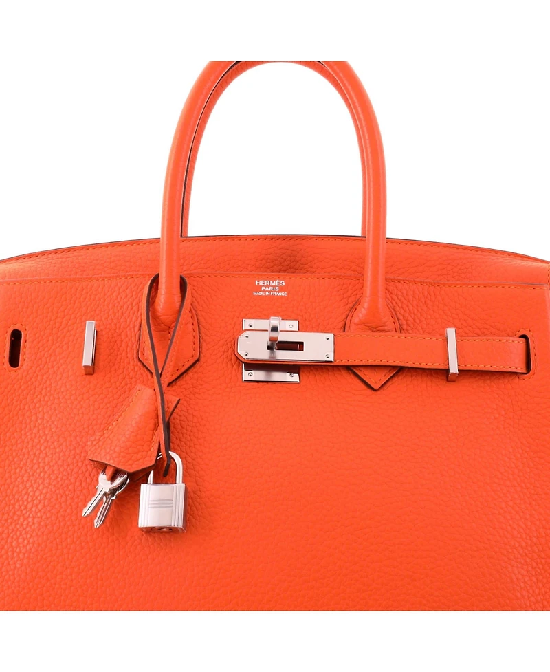 Pre-Owned HERMES Birkin 30 Handbag Orange Clemence with Palladium Hardware