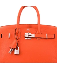 Pre-Owned HERMES Birkin 30 Handbag Orange Clemence with Palladium Hardware