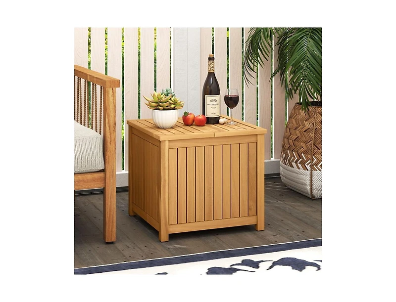 Slickblue Acacia Wood Outdoor Side Table with Storage, Slatted Design