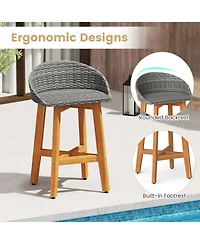 Gouun Acacia Wood and Rattan Outdoor Bar Chairs Set of 2 with Ergonomic Backrests