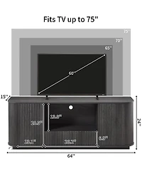 Rainsken 64" Fluted Tv Stand, Mid Century Modern Entertainment Center with 2 Doors, 1 Drawer and Open Shelf, Media Console Table for Living Room