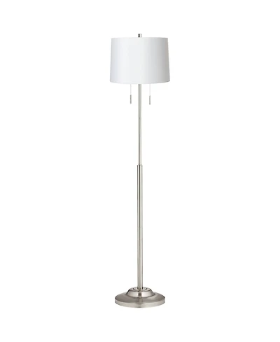 360 Lighting Abba Modern Floor Lamp Standing 66" Tall Brushed Nickel Metal Hardback Drum Shade for Living Room Bedroom Office House Home