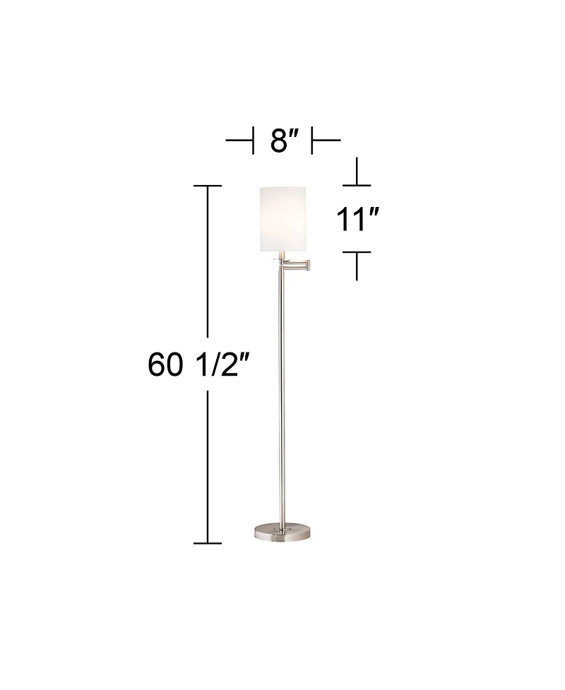 360 Lighting Modern Swing Arm Floor Lamp 60.5" Tall Cotton Cylinder Shade for Living Room Reading Bedroom Office