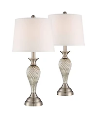 Regency Hill Arden 25" High Modern Table Lamps Set of 2 Table Top Dimmer Brushed Nickel Finish Mercury Glass Living Room
