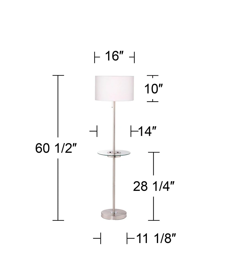 360 Lighting Caper Modern Floor Lamps with Tray Table 60 1/2" Tall Set of 2 Usb and Outlet Fabric Drum Shade for Living Room