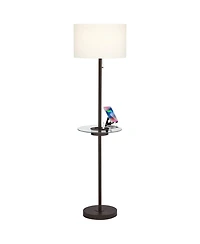 360 Lighting Caper Modern Floor Lamps with Tray Table 60 1/2" Tall Set of 2 Bronze Usb and Outlet Drum Shade for Living Room Bedroom