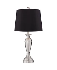 Regency Hill Blair Traditional Table Lamps 25 High Set of 2 Brushed Nickel Faux Silk Drum Shade for Bedroom Living Room Bedside Office House