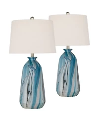 360 Lighting Carlton " Tall Modern Table Lamps Set of 2 WiFi Smart Socket Marble Finish Living Room Bedroom Shade