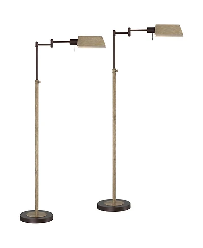 Regency Hill Jenson Farmhouse Rustic 54" Tall Standing Floor Lamps Set of 2 Lights Swing Arm Pharmacy Metal Faux Wood