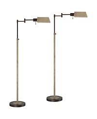 Regency Hill Jenson Farmhouse Rustic 54" Tall Standing Floor Lamps Set of 2 Lights Swing Arm Pharmacy Metal Faux Wood