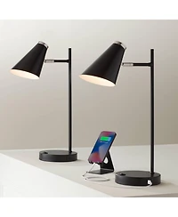 360 Lighting Duke 20 3/4" High Mid Century Modern Desk Lamps Set of 2 Usb Port Nickel Finish Metal Home Office Charging