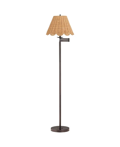 360 Lighting Cottage 60 1/2" Tall Standing Floor Lamp Swing Arm Adjustable Metal Bronze Finish Natural Rattan Shade