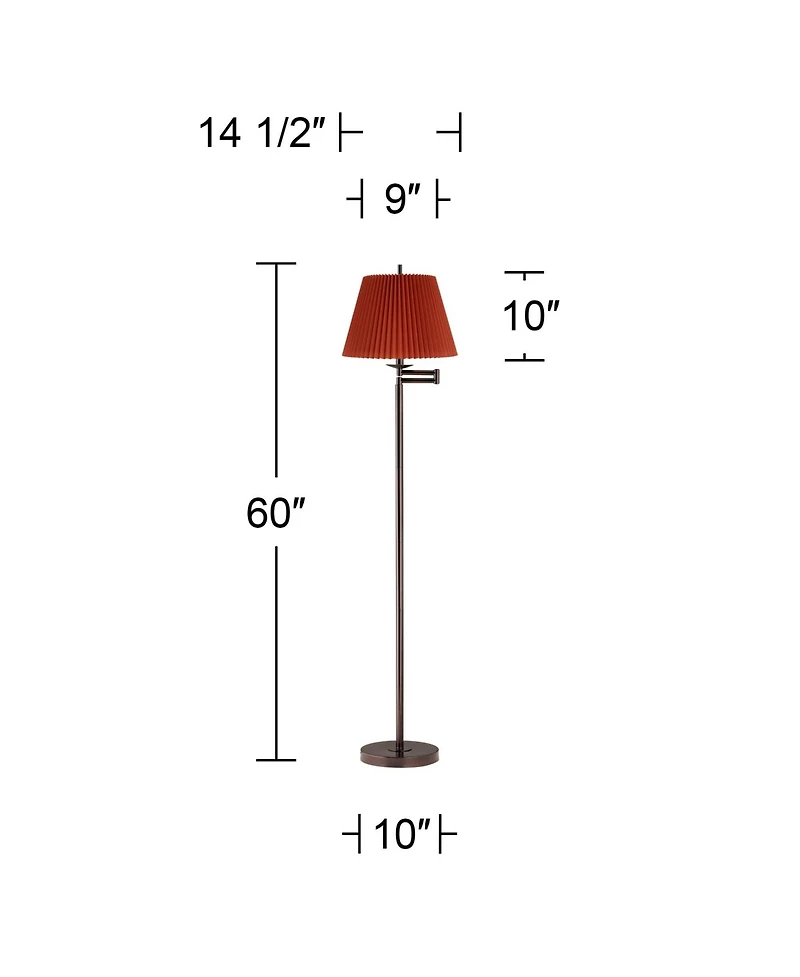 360 Lighting Modern 60" Tall Standing Floor Lamp Skinny Adjustable Swing Arm Metal Finish Pleated Rust Shade