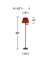 360 Lighting Modern 60" Tall Standing Floor Lamp Skinny Adjustable Swing Arm Metal Finish Pleated Rust Shade