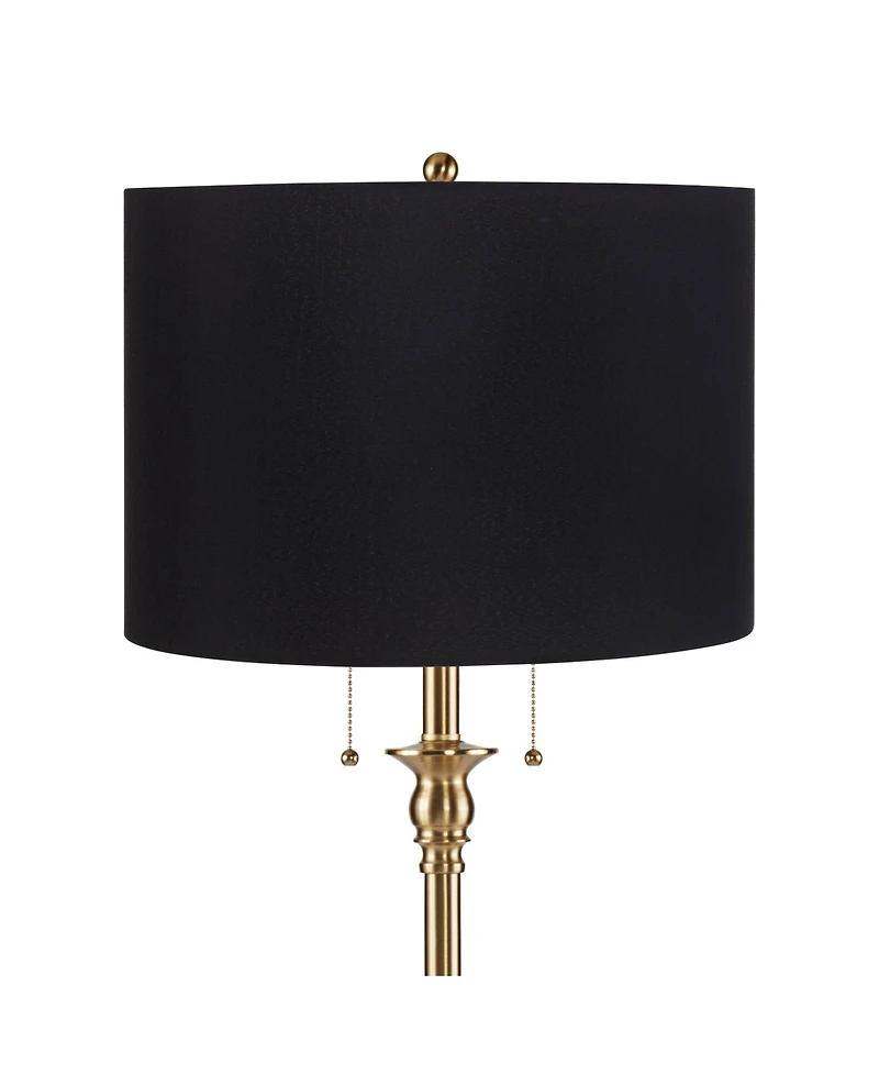 360 Lighting Dyna Traditional 58" Tall Standing Floor Lamp Skinny Pole Pull Chain Gold Antique Brass Finish Drum Shade