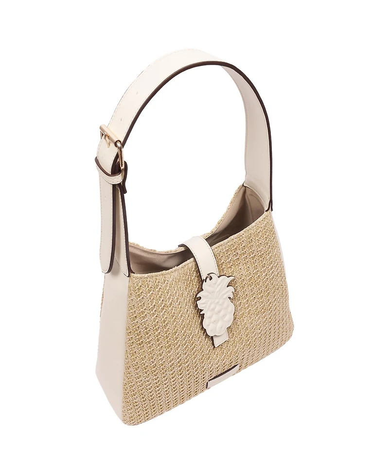 Tommy Bahama Logo Tab Raffia Hobo Bag – Woven Straw Shoulder Bag with Pineapple Accent