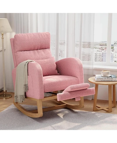 gaomon Teddy Fleece Rocking Chair with Footrest,Modern Nursery Glider Chair with Side Pockets and Pillow,Rocker Chair for Living Room Bedroom