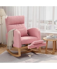gaomon Teddy Fleece Rocking Chair with Footrest,Modern Nursery Glider Chair with Side Pockets and Pillow,Rocker Chair for Living Room Bedroom