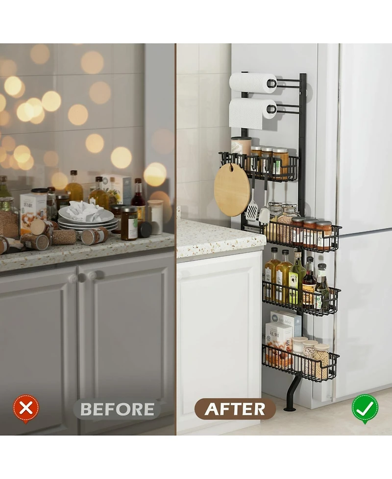 Yigii 6-tier Slim Corner Shelf Spice Rack with Pull-Out Baskets Narrow Storage Organizer for Kitchen Bathroom