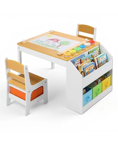 Kinder King 3-in-1 Kids Table and Chair Set with Paper Roll Holder Storage for Art, Crafts, Reading